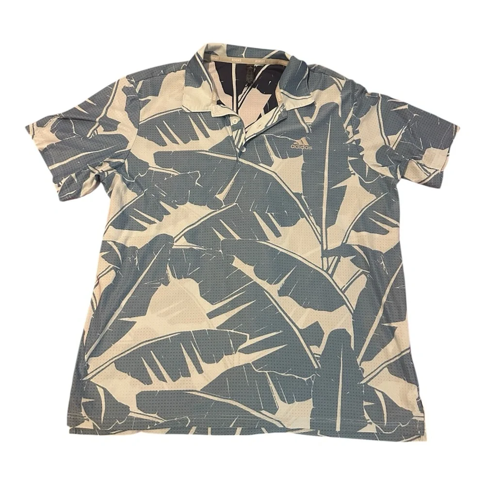 Adidas Golf Blue Leaf Print Men's Polo Shirt